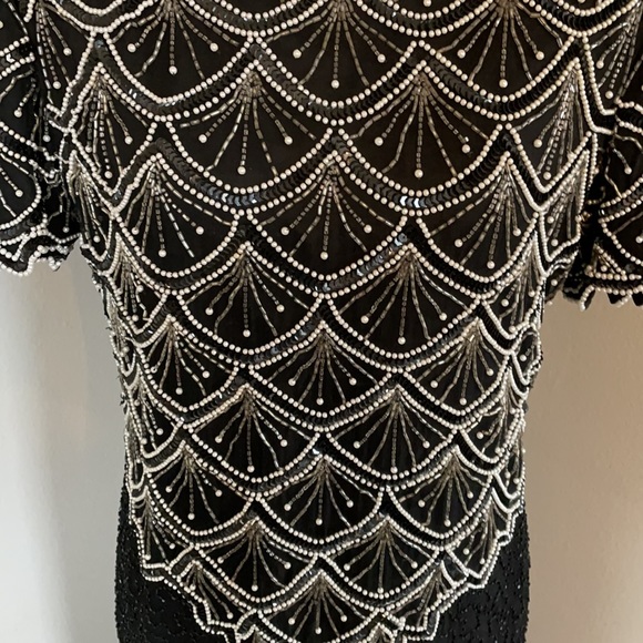 Laurence Kazar sequin pearl dress 100% silk maxi - Picture 4 of 12